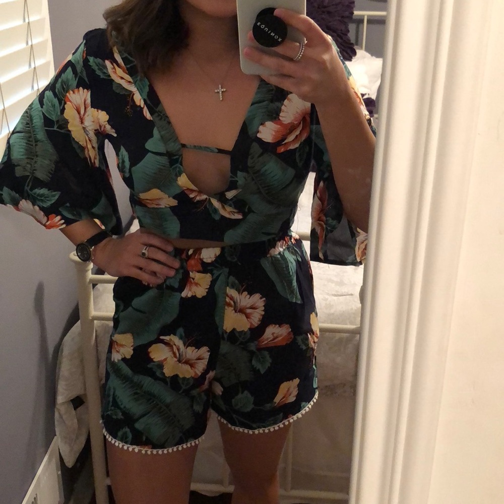 Floral Print Two Piece Shorts Set